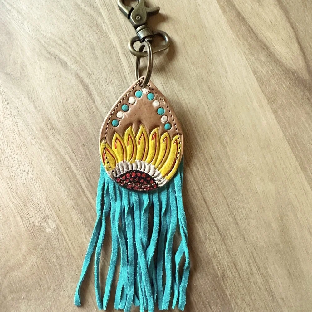 Myra Bag Sunflower Tooled Leather Keychain